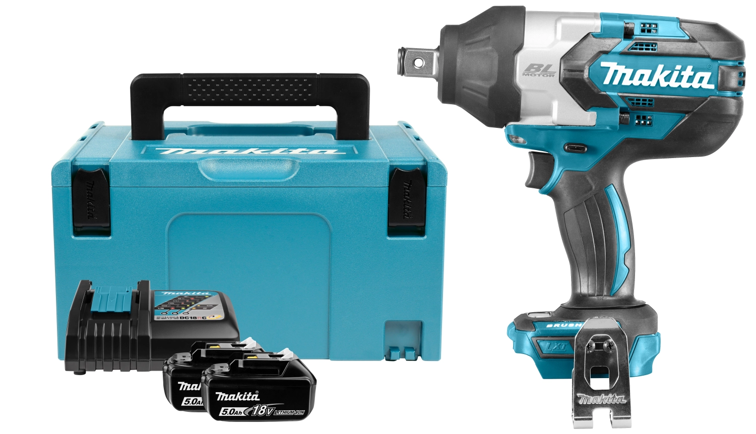 Makita DTW1001RTJ 18V Li-Ion Accu slagmoersleutel set (2x 5.0Ah accu) in Mbox - 1050Nm - 3/4