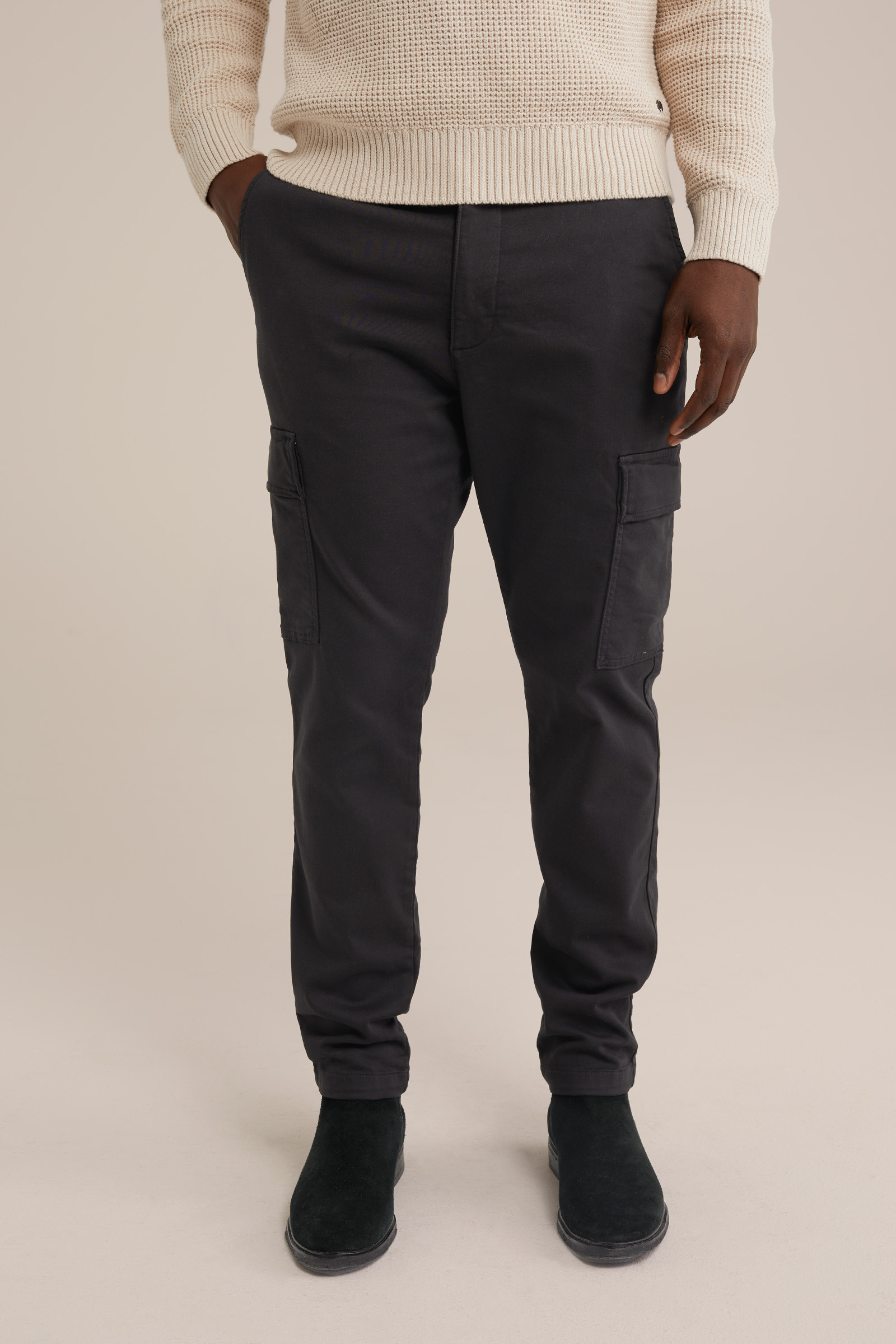 tapered fit cargobroek met comfortstretch WE Fashion Zwart