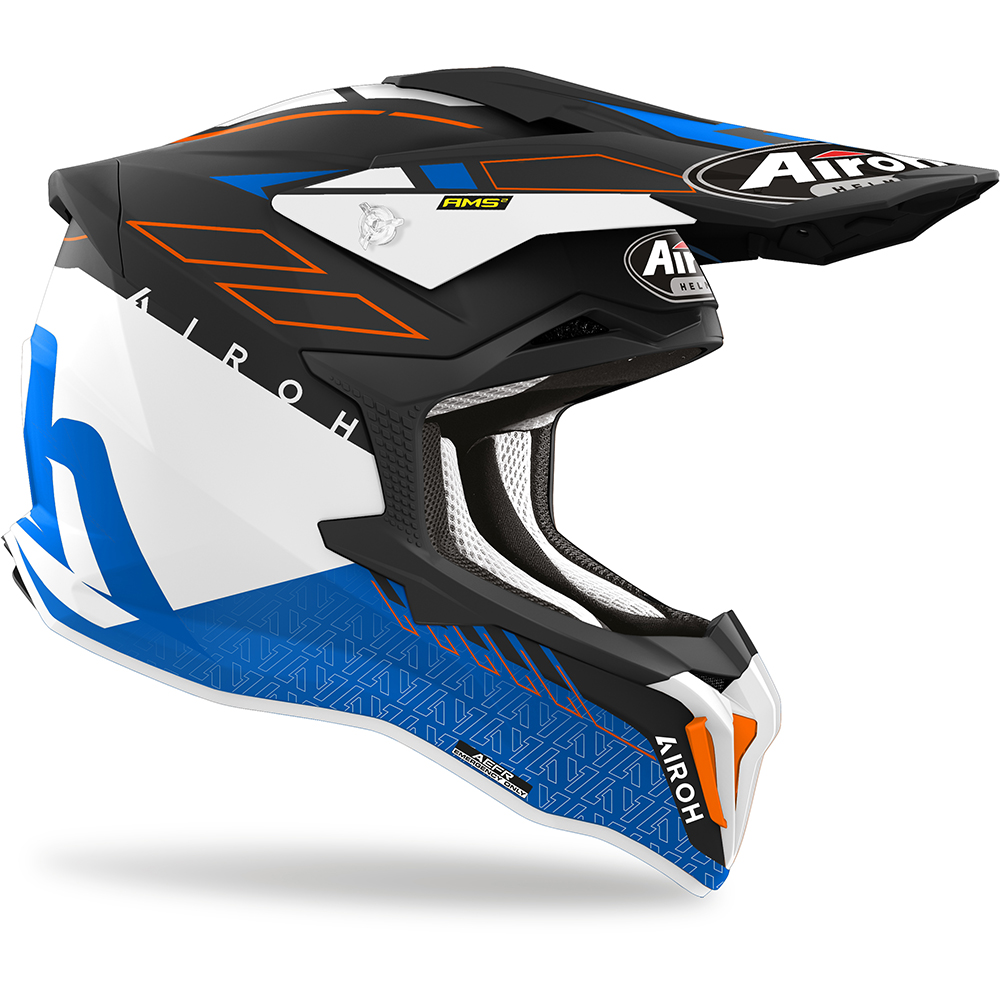 Airoh - Casque Strycker Skin Blanc Mat / Noir Mat / Bleu