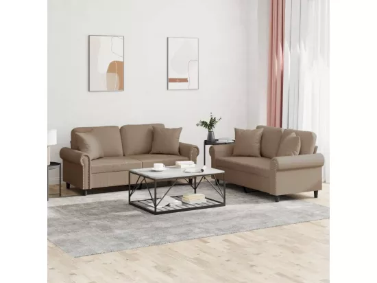 Ensemble de canapés 2 pcs avec coussins cappuccino similicuir