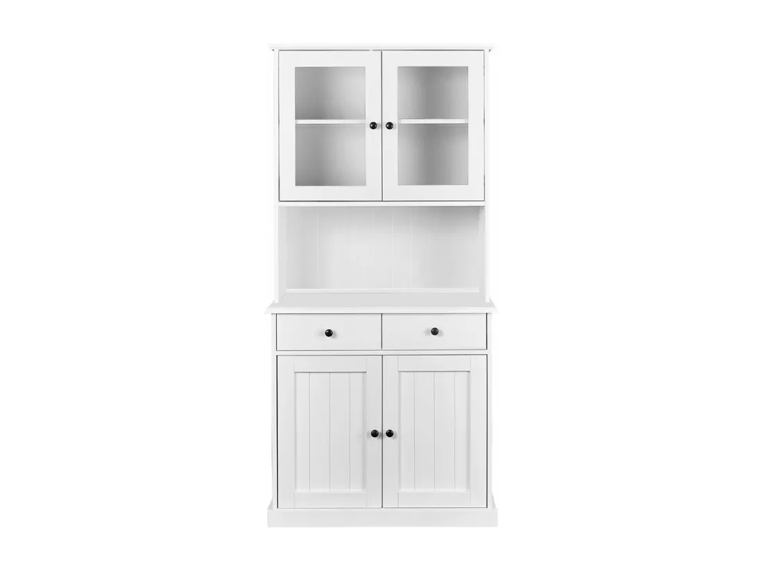 BIDART - Buffet Vaisselier 4 Portes 2 Tiroirs Bois Massif Vernis Blanc