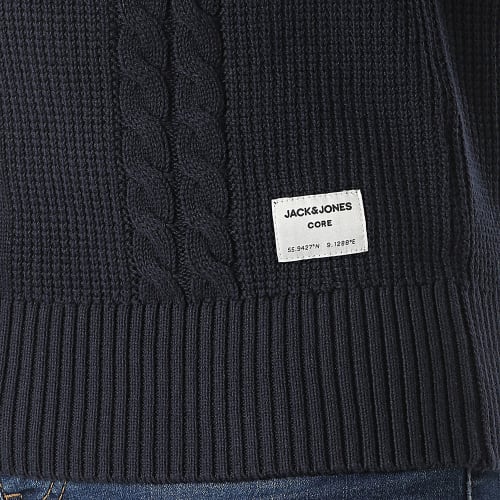 Pull Col Zippé Grid Cable Bleu Marine