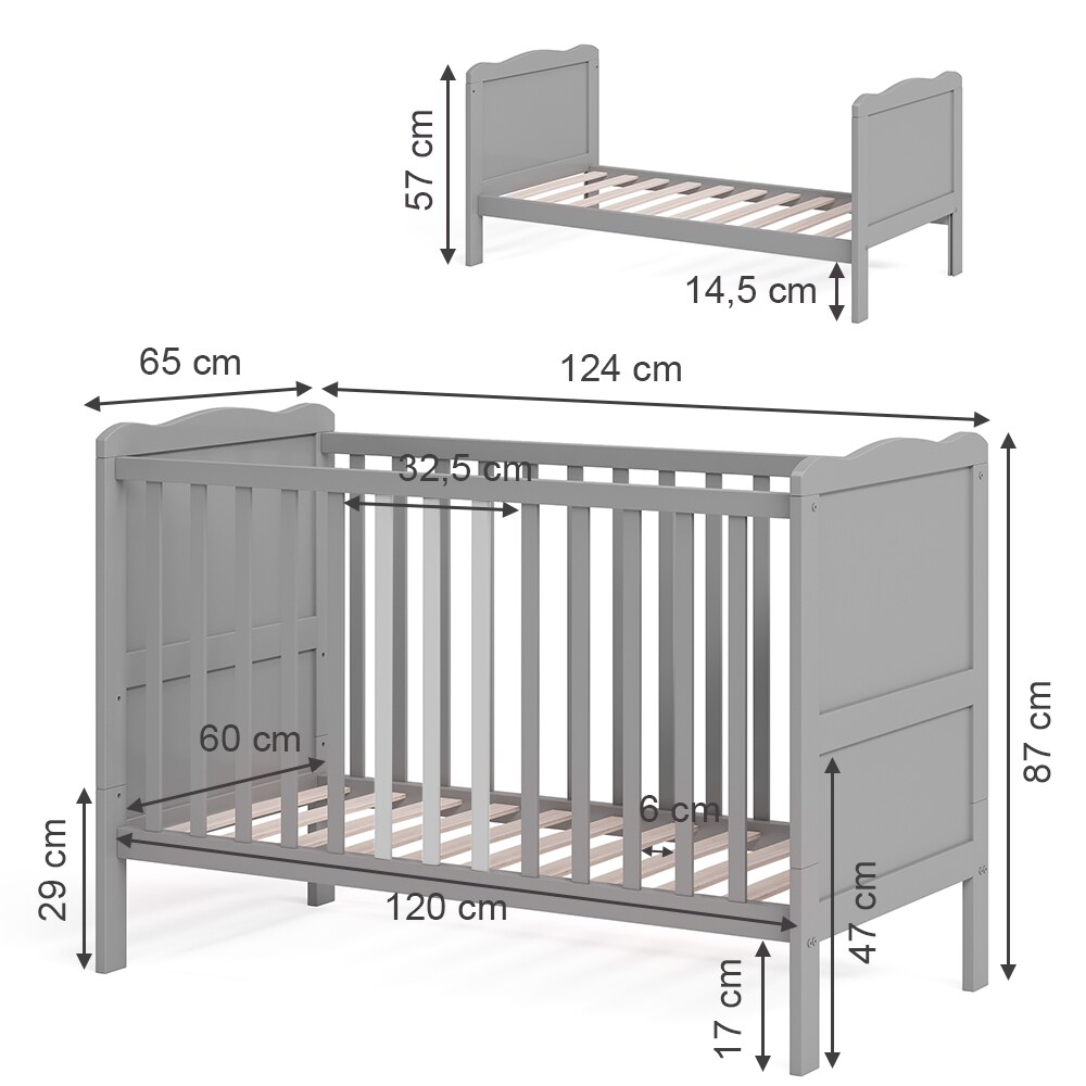 VitaliSpa Gitterbett Babybett Kinderbett Tobi Kombinationsbett umbaubar Weiß