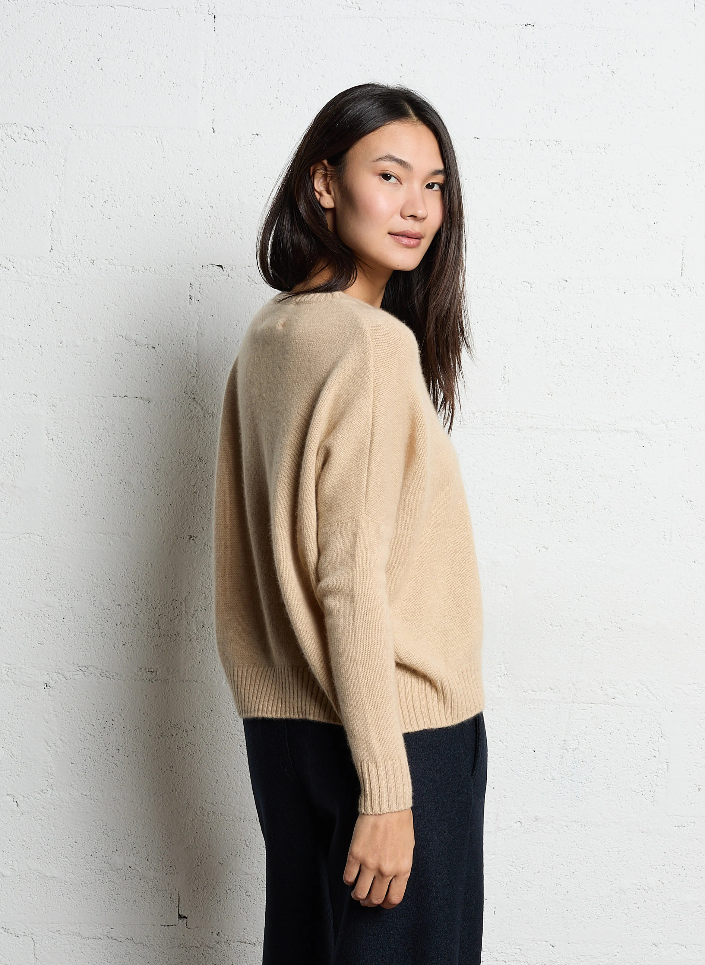AMELIE - Pull col rond oversize en cachemire | Beige