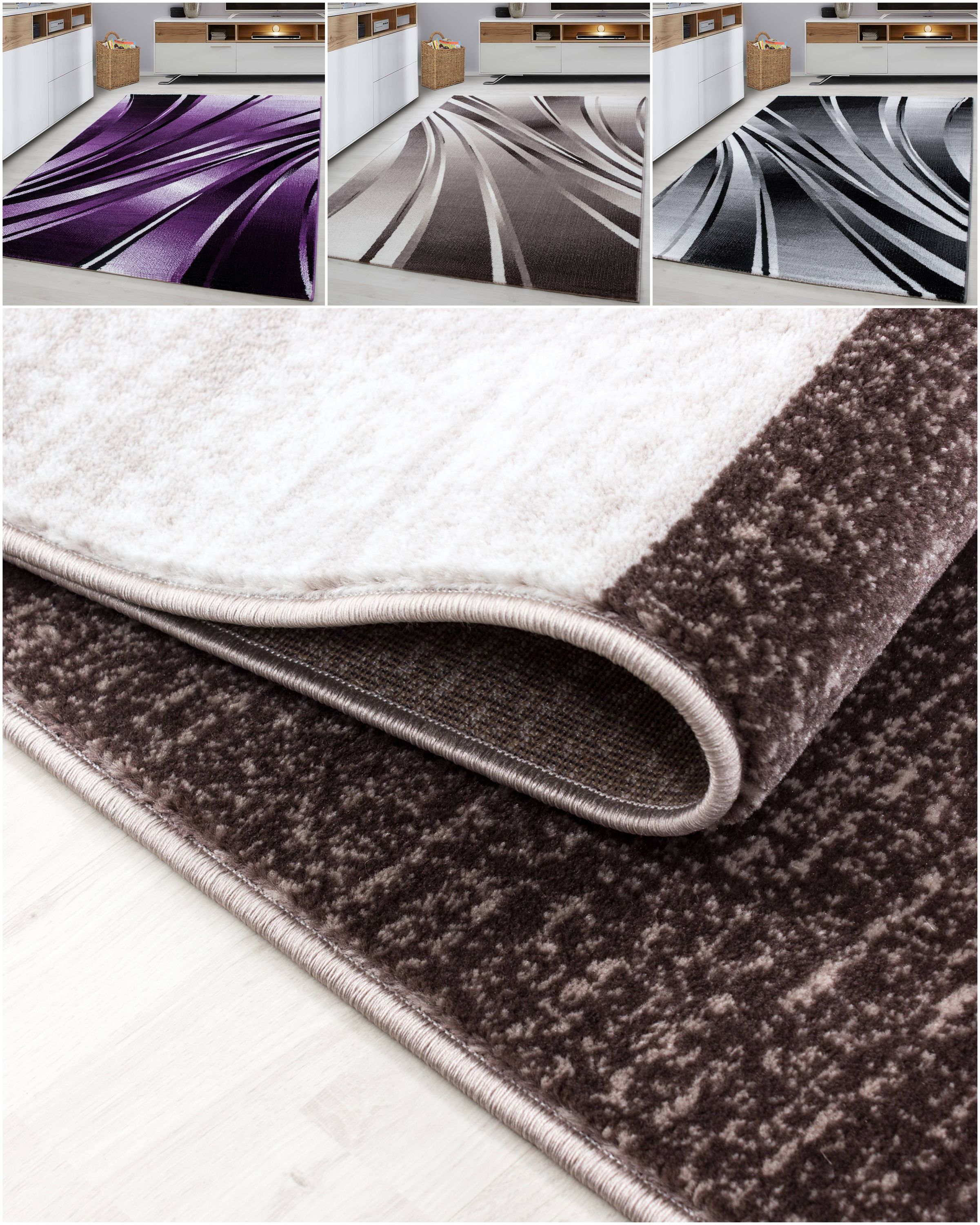 Wunderschöne Kurzflor Teppich modern Designer Wohnzimmer Wellen Muster