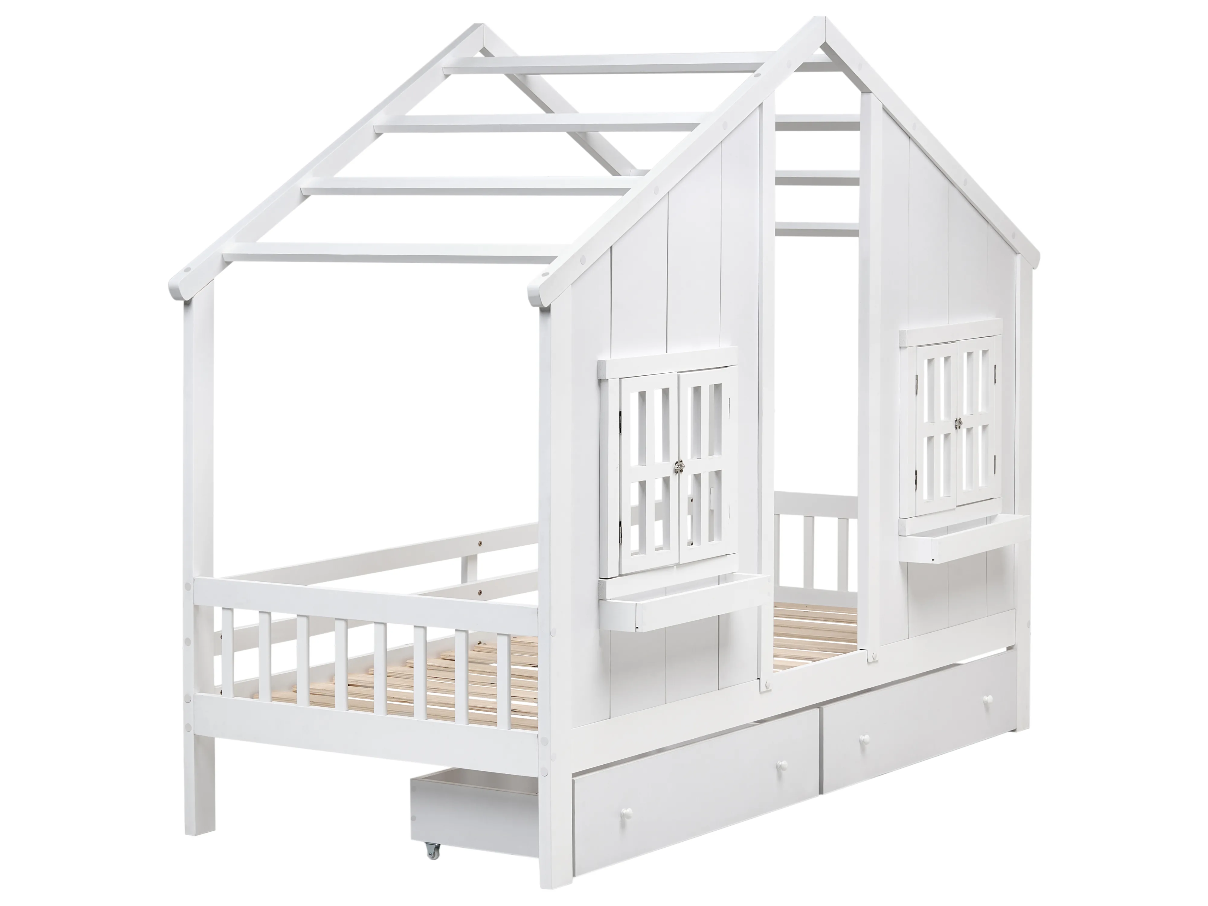 Kinderbed met laden Huis Dennenhout TRAPPES 90 x 200 cm Wit