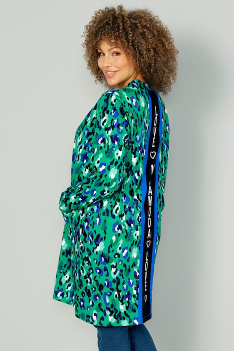 Long-Sweatjacke, offene Form, farbiger Print, Rücken-Schrift