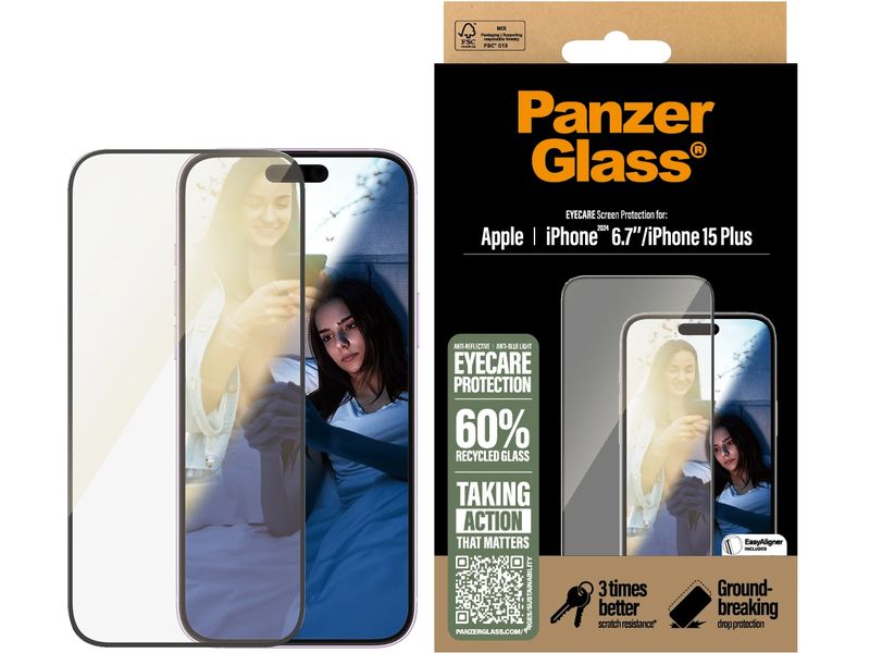 Panzerglass Displayschutz Ultra Wide Fit EyeCare iPhone 15 EyeCare-Display-Schutzfolie für das Apple iPhone 15 Plus/iPhone 16 Plus