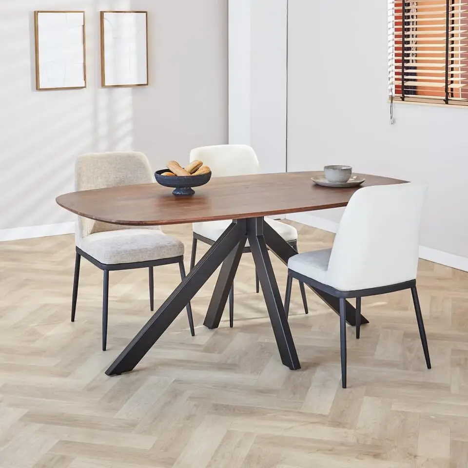 Eettafel deens ovaal Paris walnoot finish 180x100 cm - Hout - Bruin