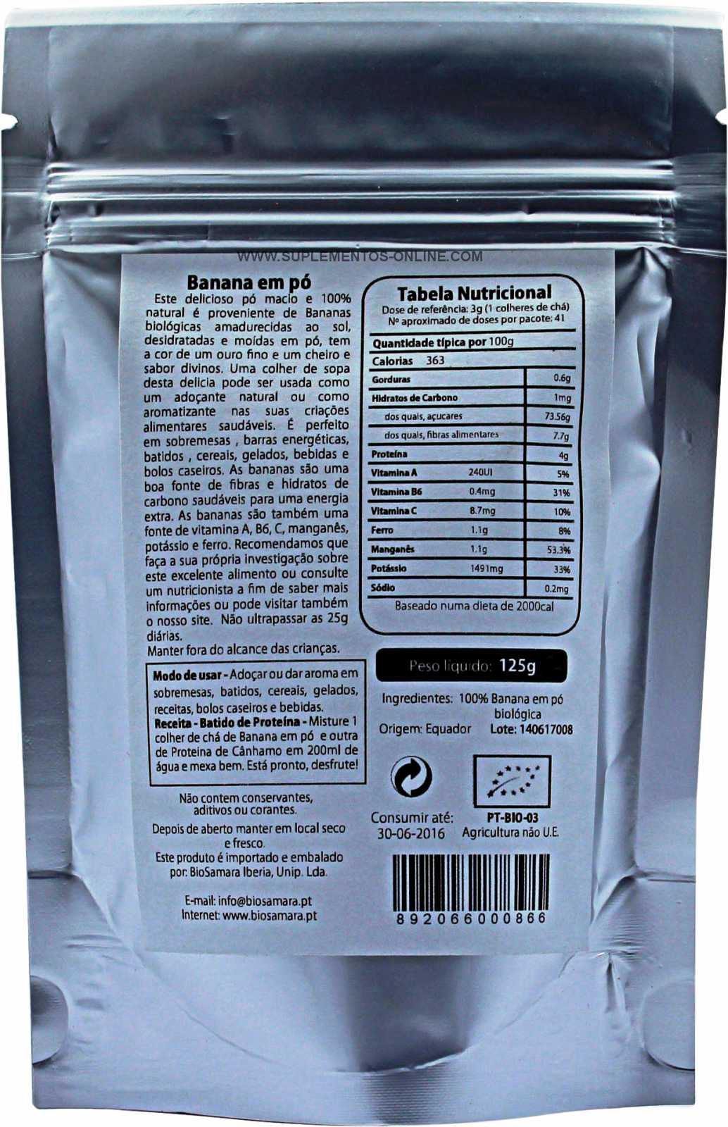 Pó de banana Biosamara 125g