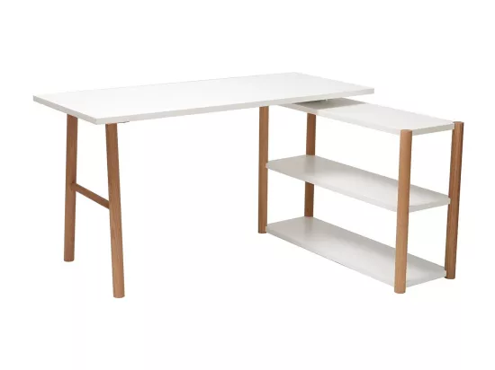 Bureau modulable scandinave blanc et bois chêne massif L140-203 cm GILDA