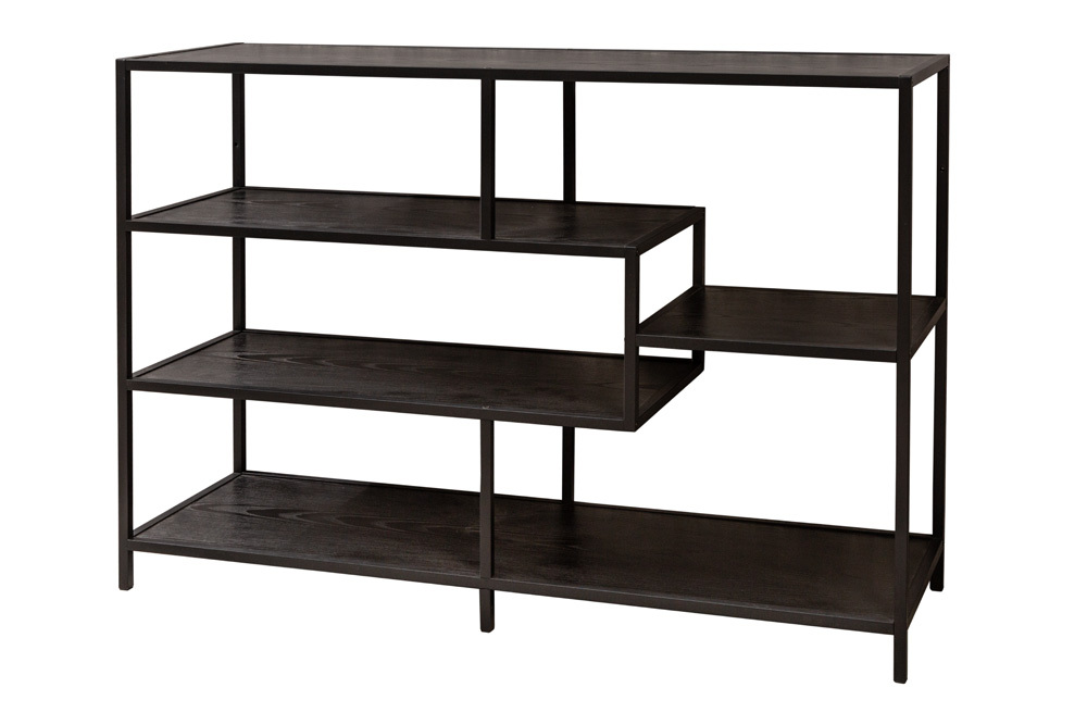 Industrial Bücherregal SLIM LINE 114cm Esche schwarz fünf Regalböden