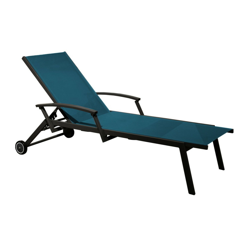 Lit de soleil empilable florence avec accoudoirs en alu - allonge en tpep - graphite/bleu