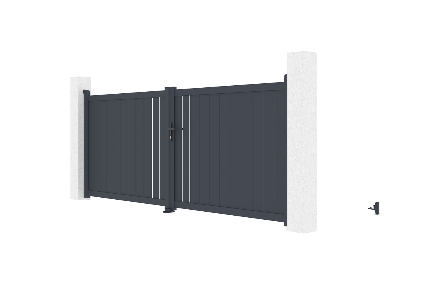 Dubbele poort van aluminium, 3,5 m breed, GIONA, H.140 cm, grijs