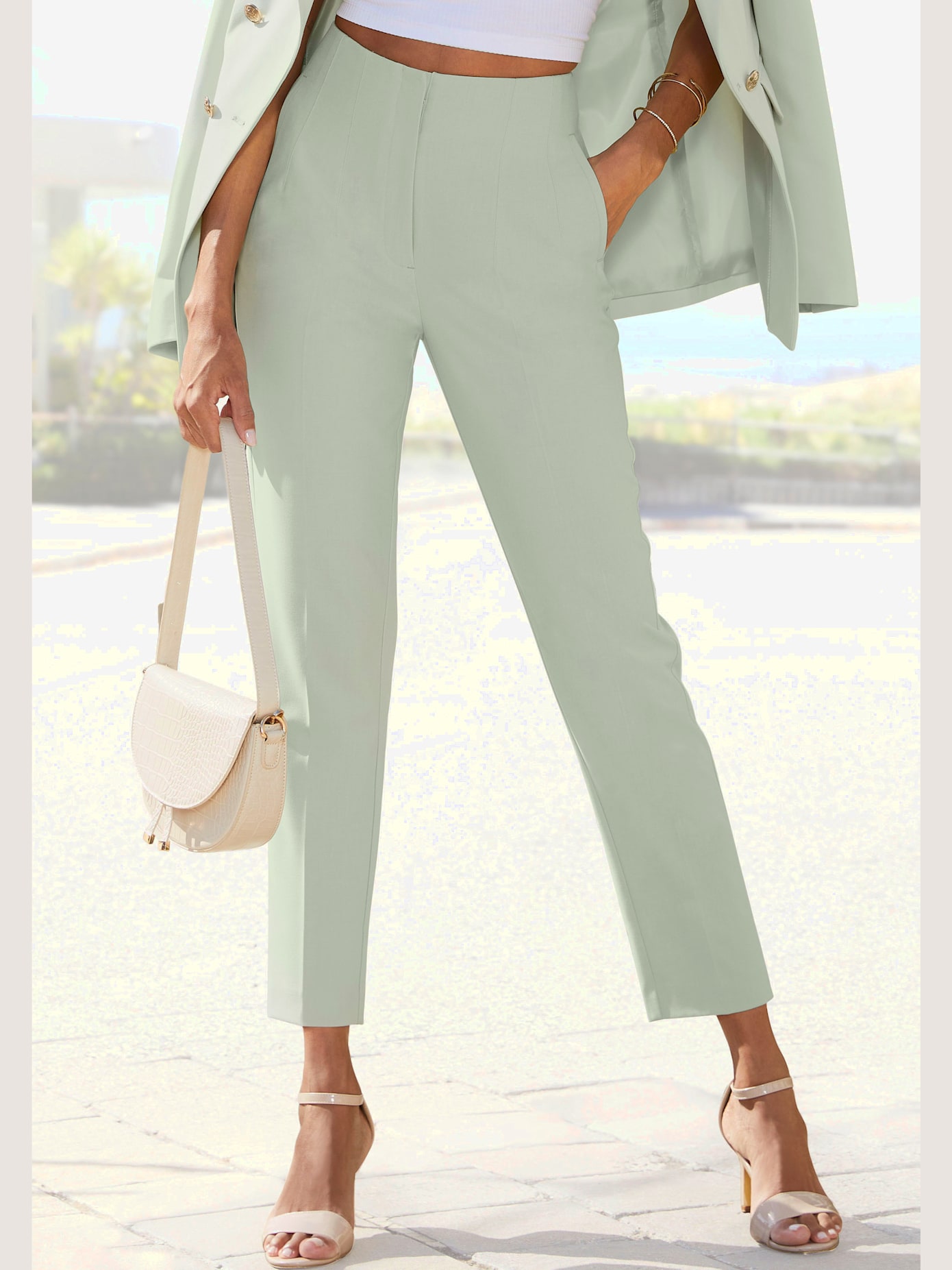 Pantalon tailleur bords-côtes plats