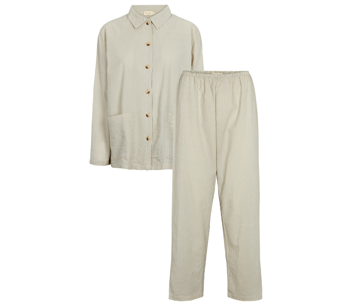 Pajama Set W, Pyjamassæt - Blue Stone Stripe