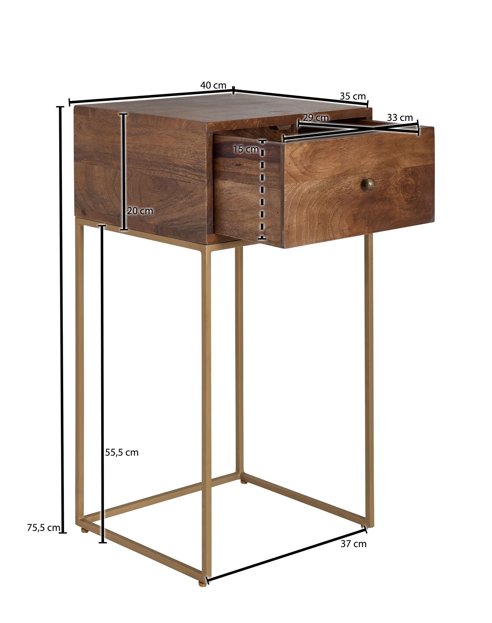 Nachttisch FineBuy Nachtkommode Massivholz 40x75,5x35 cm Boxspringbett Schublade