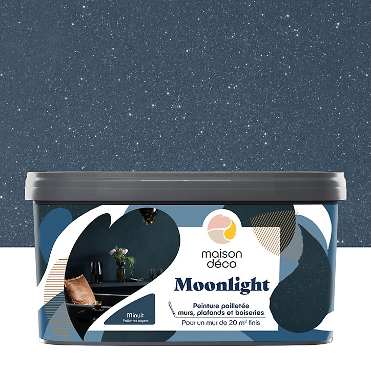 Peinture pailletée murs, plafonds et boiseries Moonlight Maison Déco minuit 2L