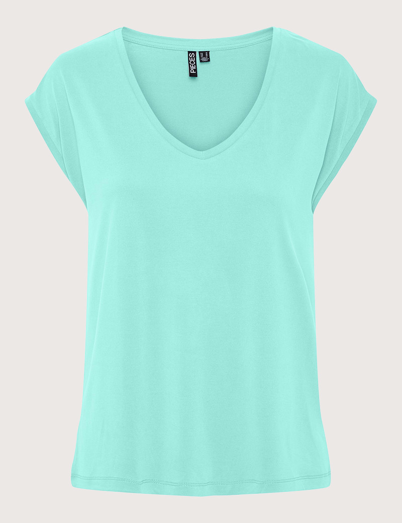 PIECES T-SHIRT COL V KAMALA BLEU CLAIR