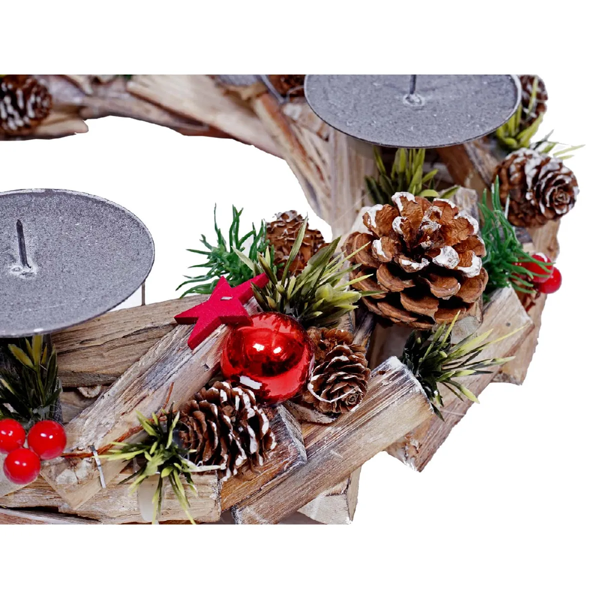 Decoshop26 Couronne de l'Avent décoration de Noël en bois rond Ø 33cm sans bougies 04_0002557