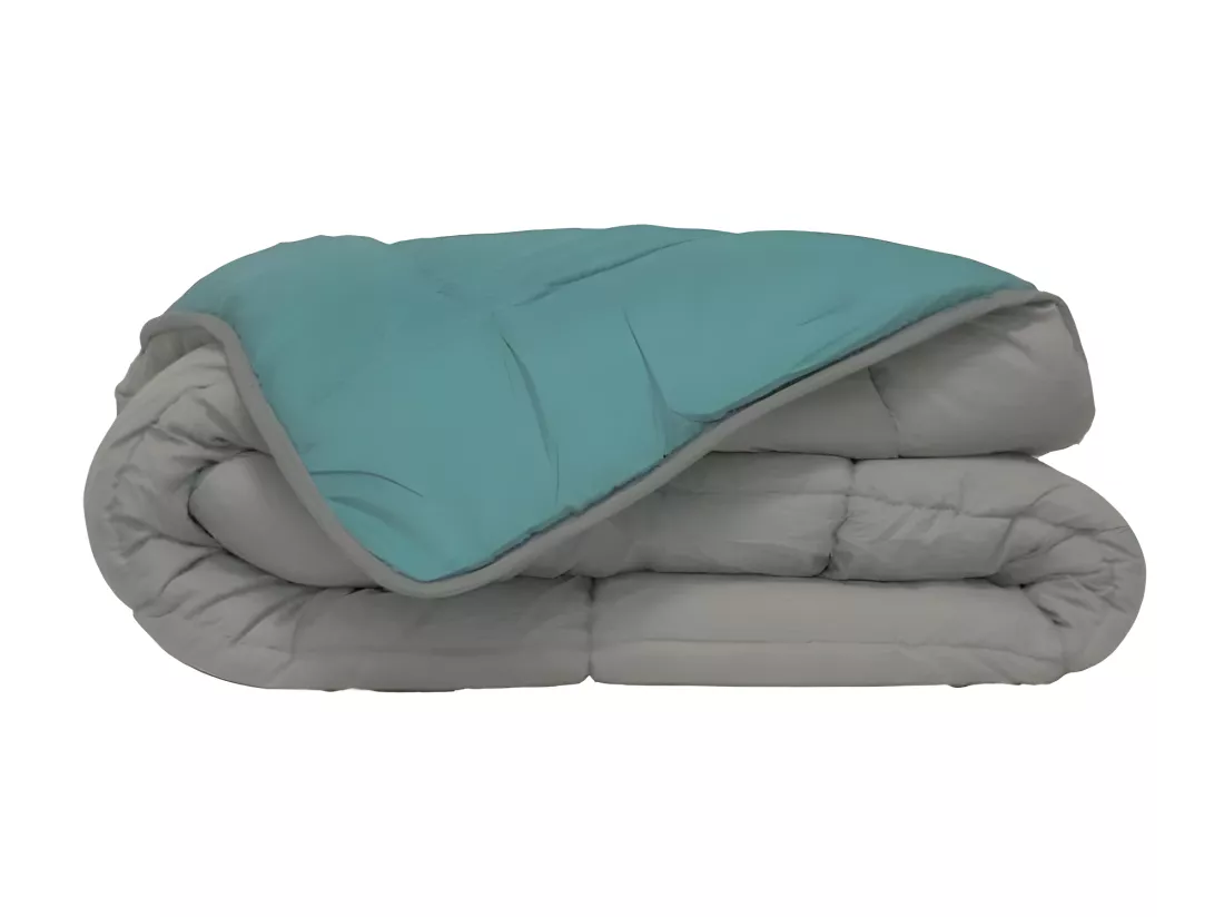 POYET MOTTE Couette Microfibre 400g/m2 CALGARY - 140 x 200 cm - Gris galet et Vert lac