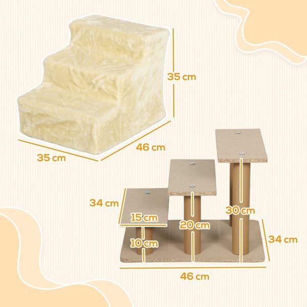 Hundetrapper 3-trinns 35 cm dyretrapper med plysj-utseende kattetrapper for sengesofa Katter opptil 4,5 kg Beige