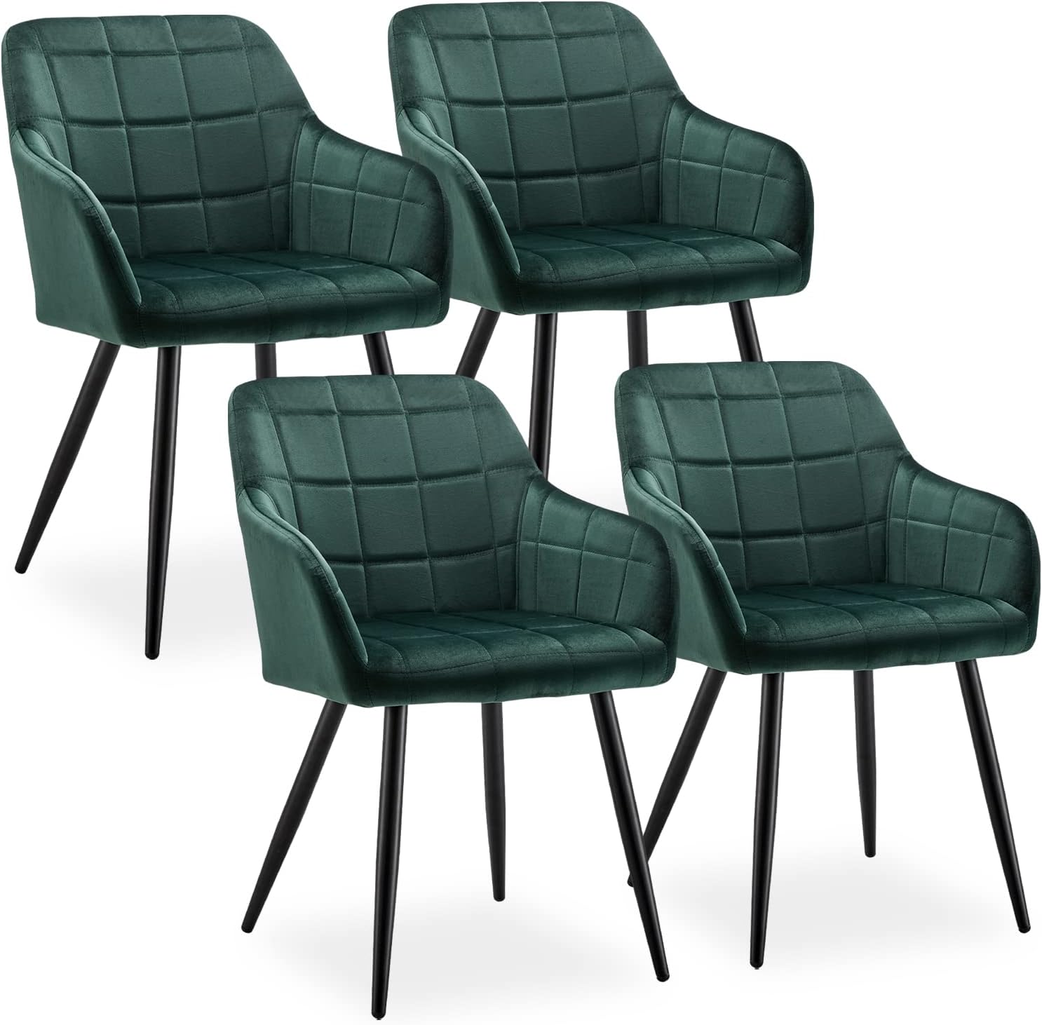 CLIPOP Esszimmerstühle 4er Set Stühle mit Armlehne, Samt Bezug, Esszimmerstuhl Küchenstuhl Polsterstuhl, Stühle für Esszimmer (Samt Grün, 4er Set)
