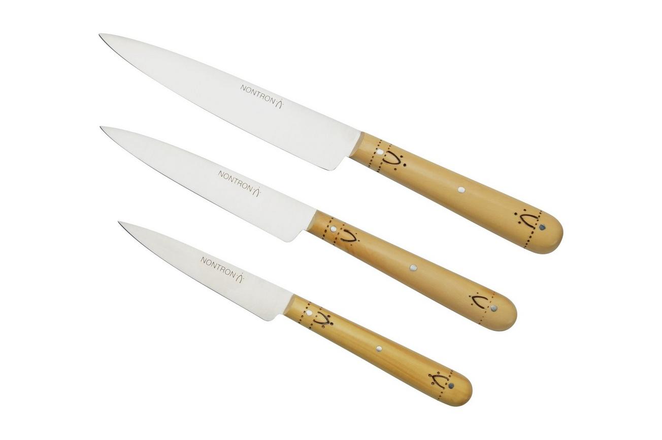 Nontron Traditional Set of 3 Kitchen knives, T3OFRBU 3-delige messenset