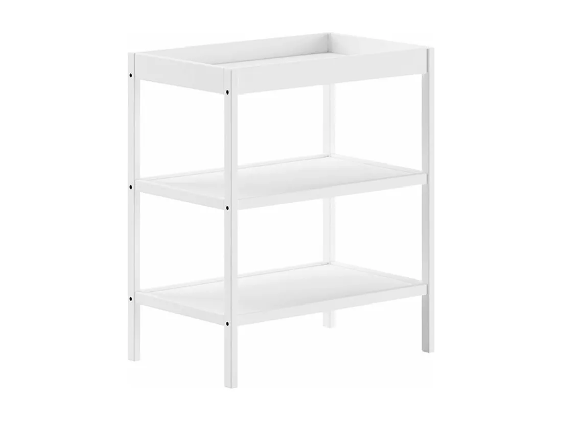 ELIOTT - Table à Langer avec Tablettes en Hêtre Massif Laqué Blanc