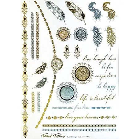 Avery Zweckform Trend Tattoos (Gold / Silber-Stil, Klebefolie, dermatologisch getestet) 29 Designs