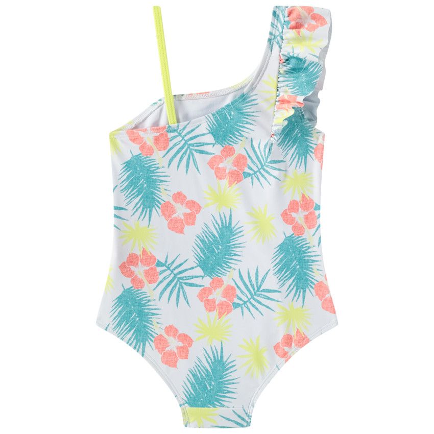 Maillot de bain 1 pièce à bretelles asymétriques pour fille - Blanc