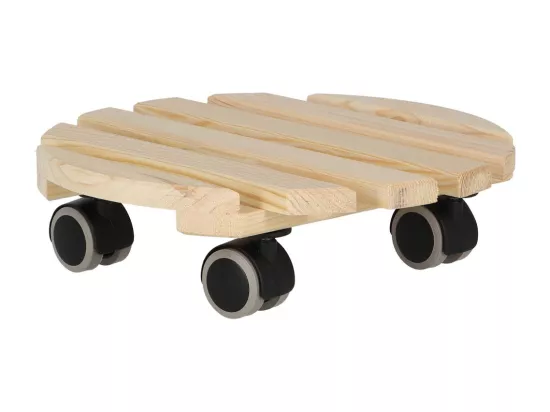 Support à roulettes en bois pour plantes d'intérieur Rond - Naturel