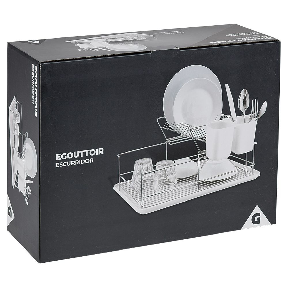 Égouttoir avec plateau et supports couverts blanc 2 niveaux