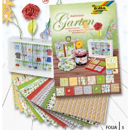 Folia Bastelpapierblock 24x34 Garten 13xKarton +13xPapier