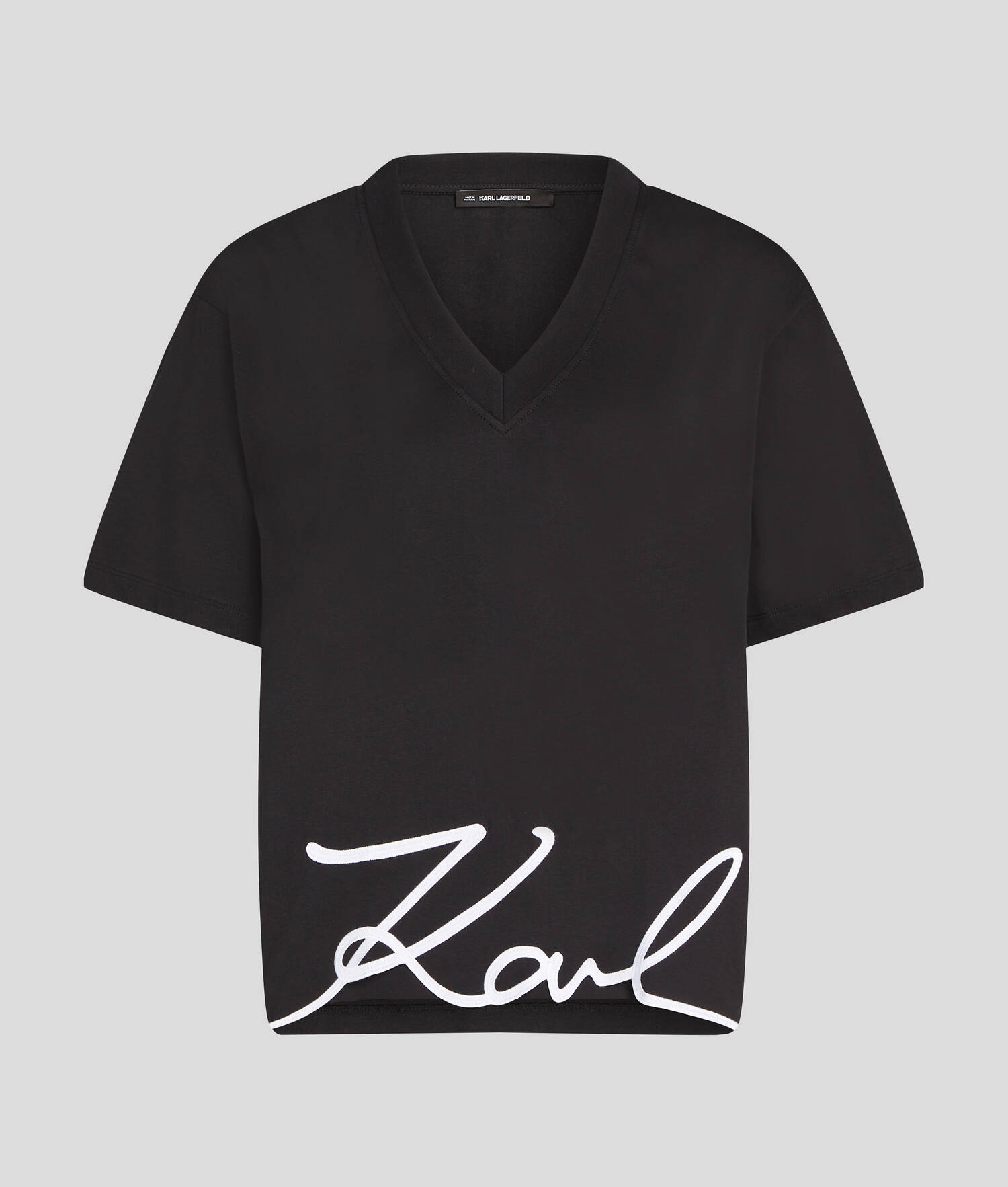T-SHIRT COL EN V KARL SIGNATURE - Noir