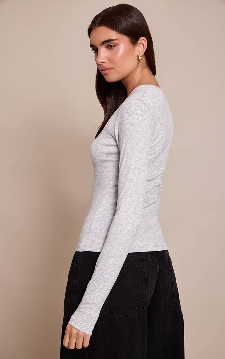 Gris Chiné Haut Long Ajusté En Côtes Douces Avec Détail Asymétrique
