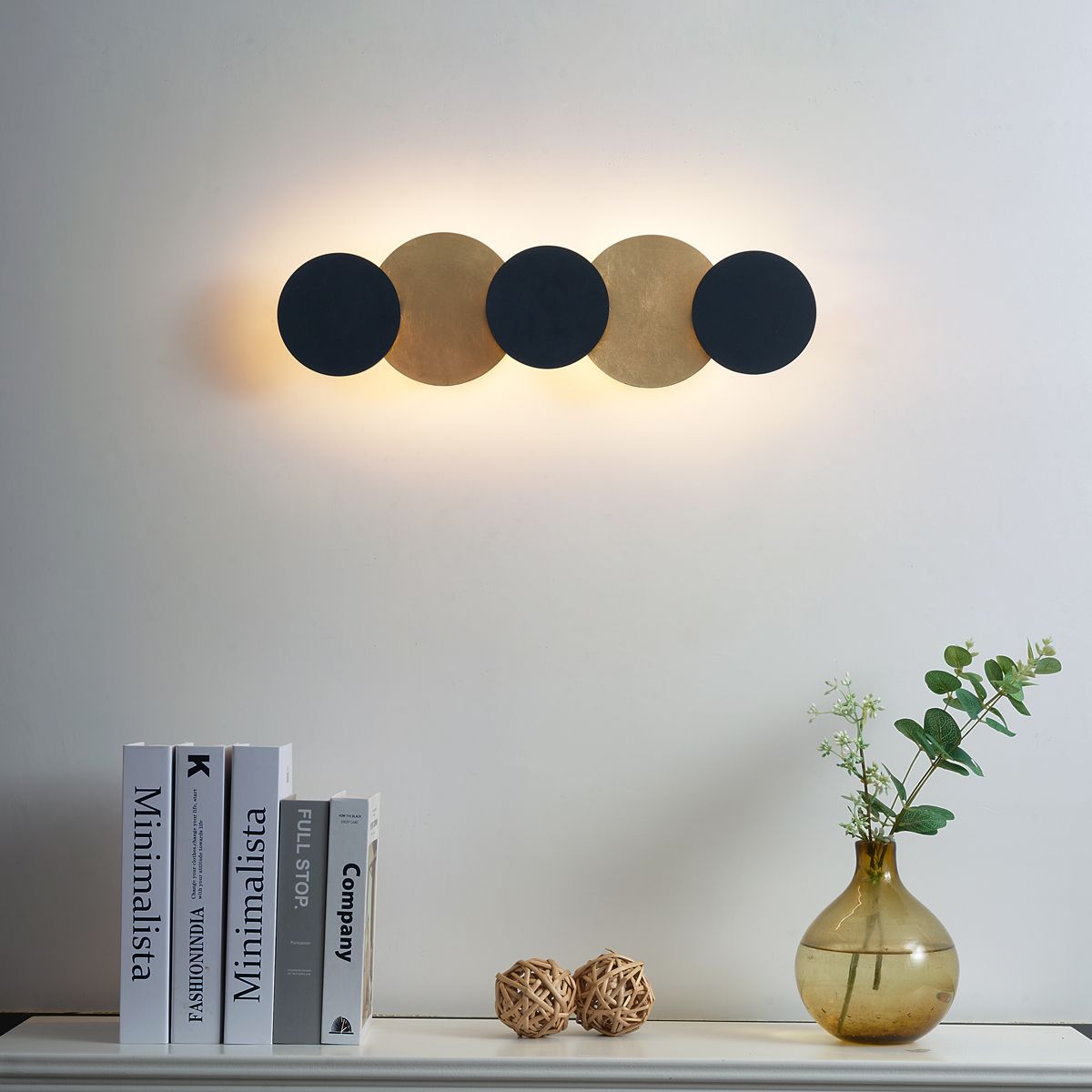 Moderne wandlamp zwart met goud incl. LED 3-staps dimbaar 5-lichts - Sunrise 3