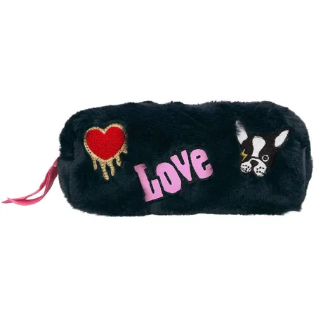 Depesche TOPModel Schlampertasche Kunstfell m. Patches dunkelblau DOG