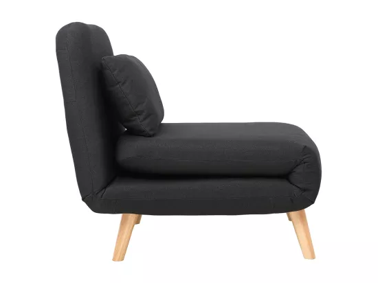 Fauteuil convertible scandinave en tissu gris foncé et bois noir AMIKO