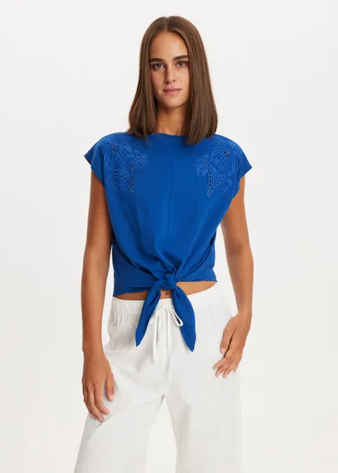 T-shirt met knoopdetail blauw (BLW.D)