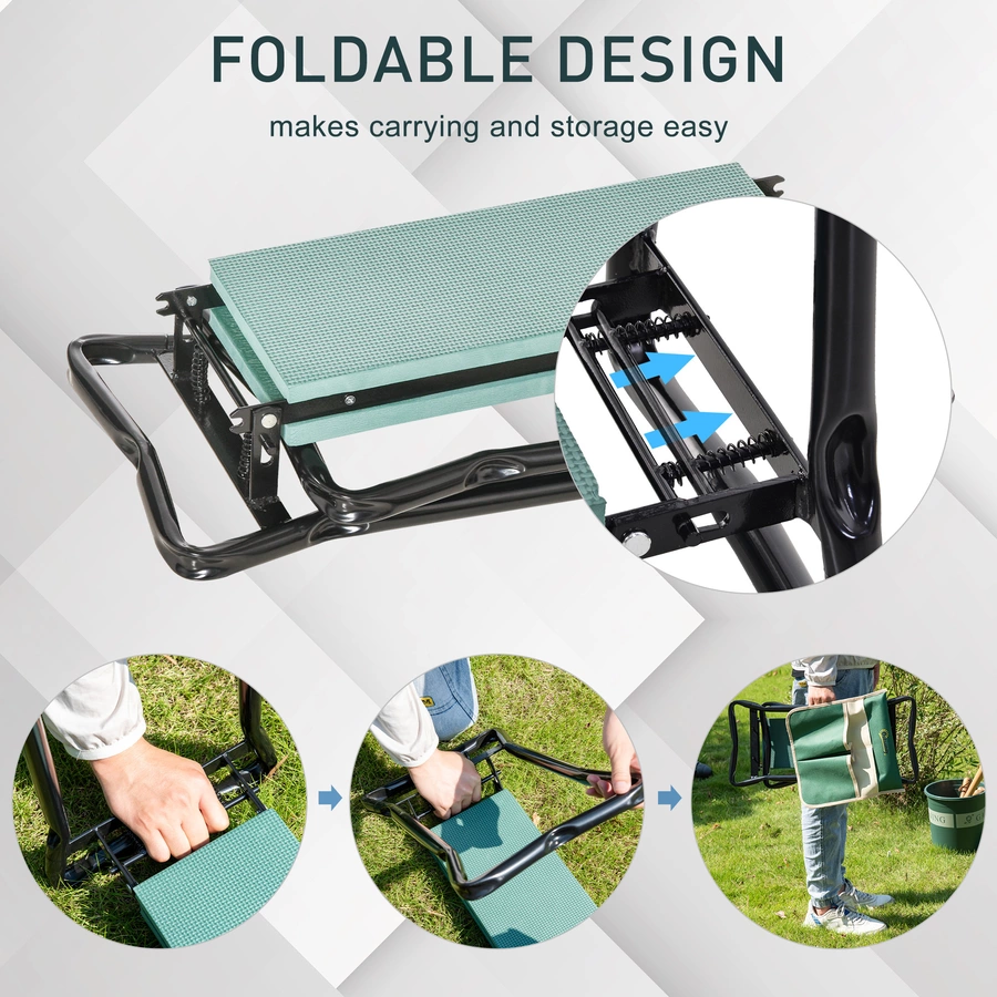 Outsunny Gartenhocker mit Werkzeugtasche grün