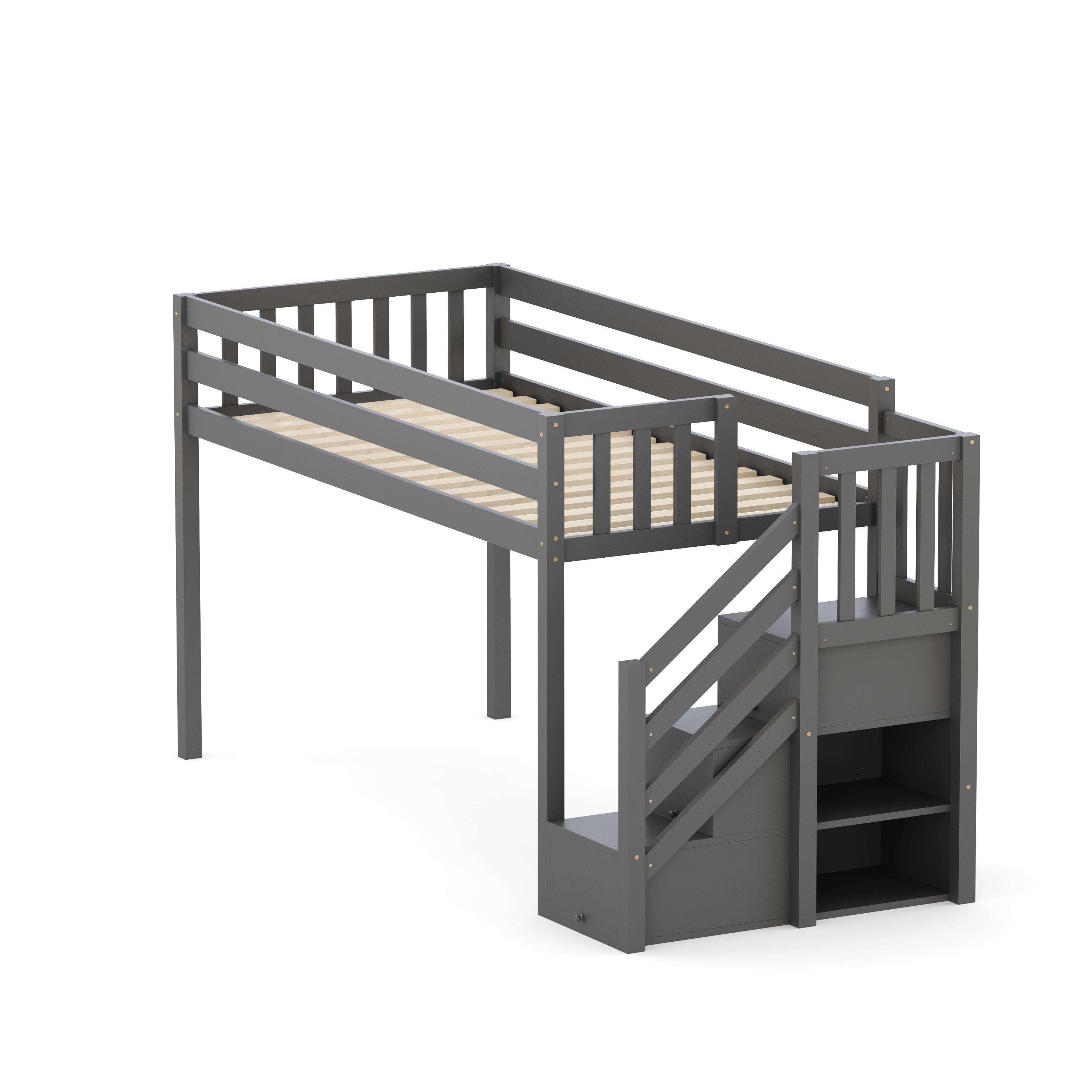 Hochbett mit Stauraum ONEIRO 90 x 200 cm grau