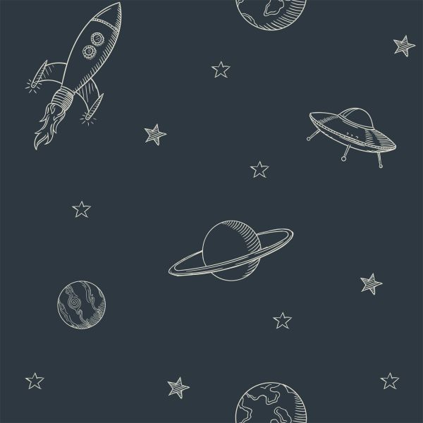 Estahome Planeten In De Ruimte Behang - 0,53 x 10,05 m - Donkerblauw