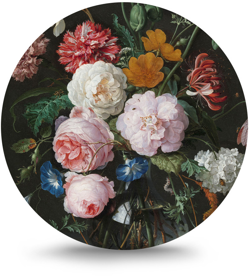 Rond schilderij aluminium Bloemen in vaas 100 cm