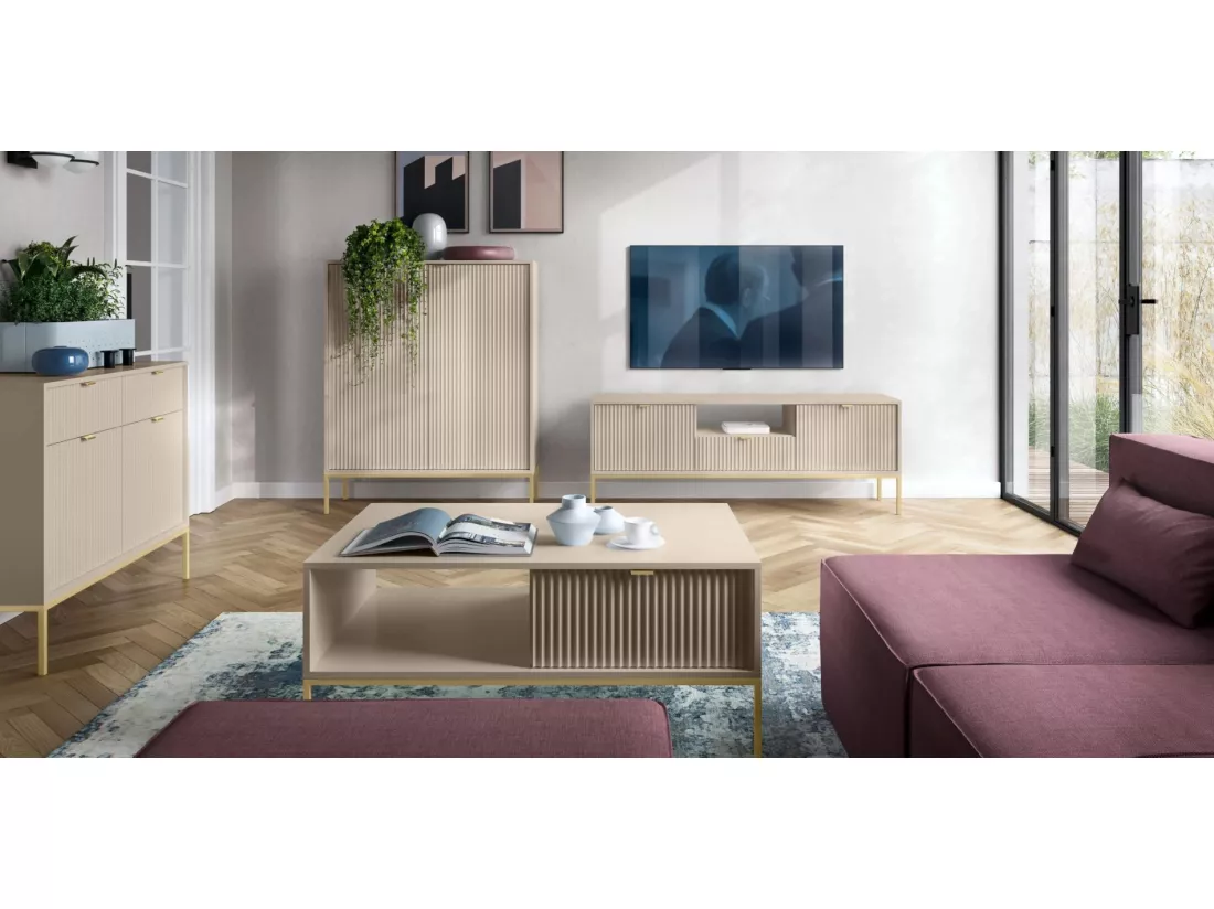 Buffet haut - 104 cm - beige avec pieds dorés - VELLORE