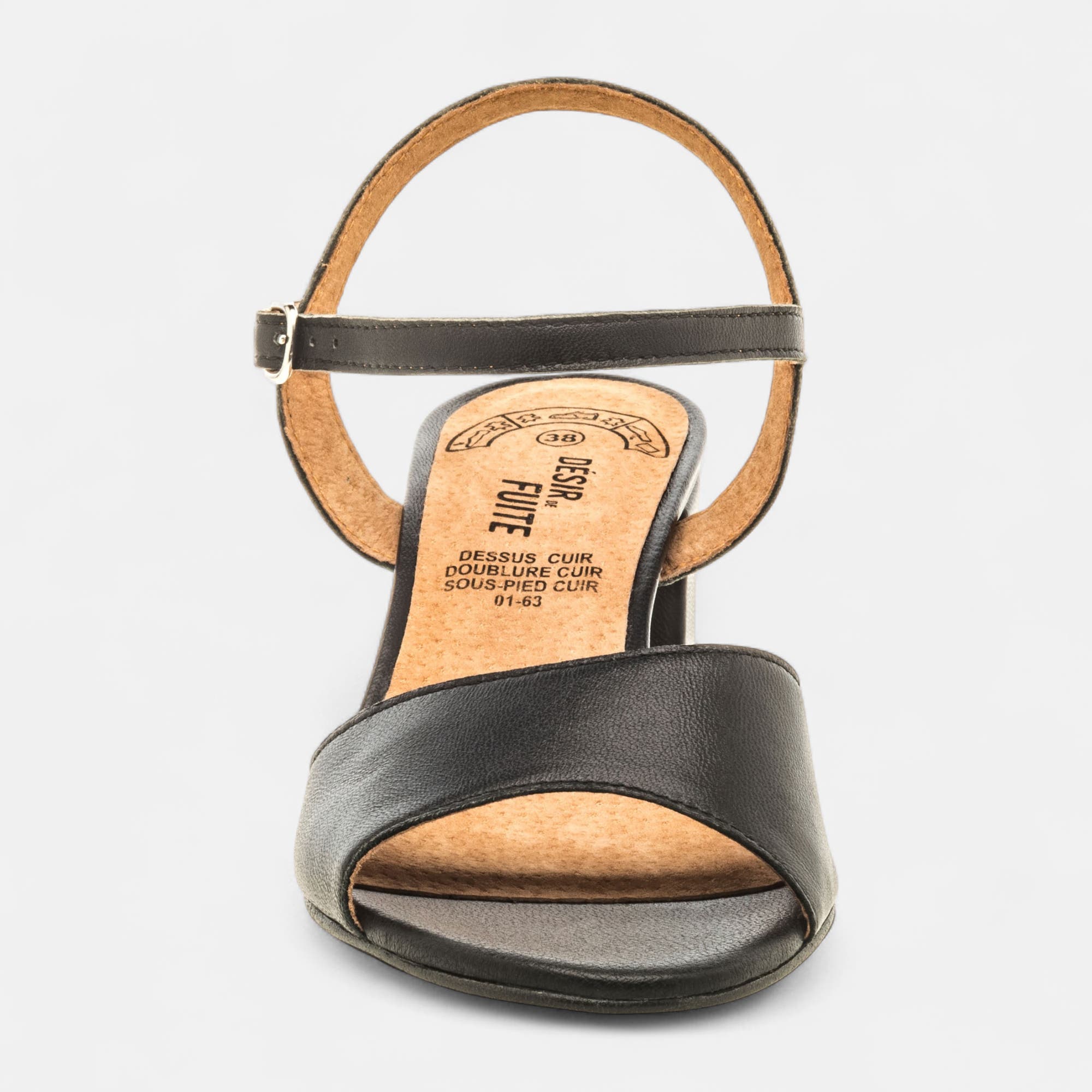 Nu-pieds à talon Femme en cuir noir