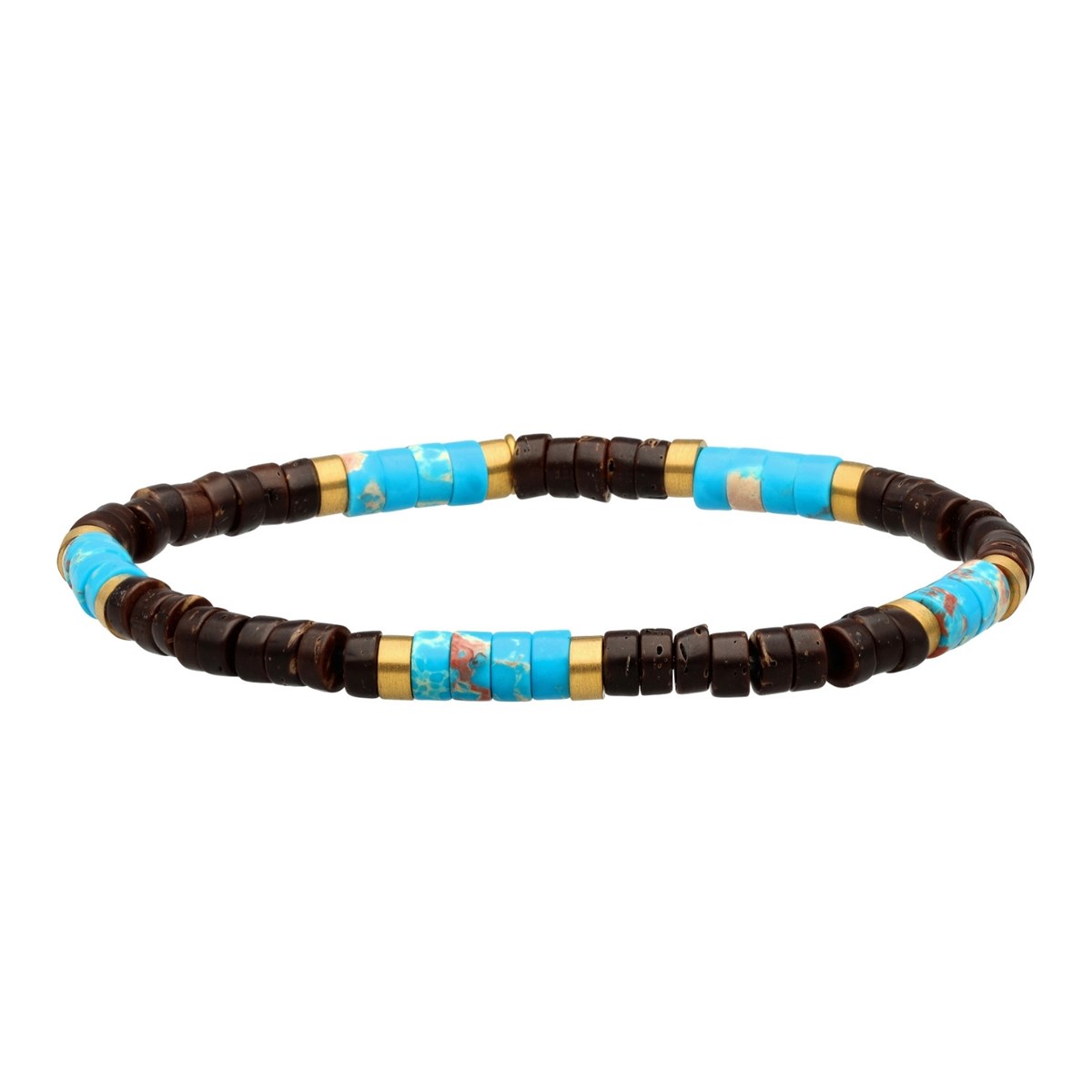 Bracelet Perles Heishi 4mm Coconut Et Jaspe Bleu-Large-20cm