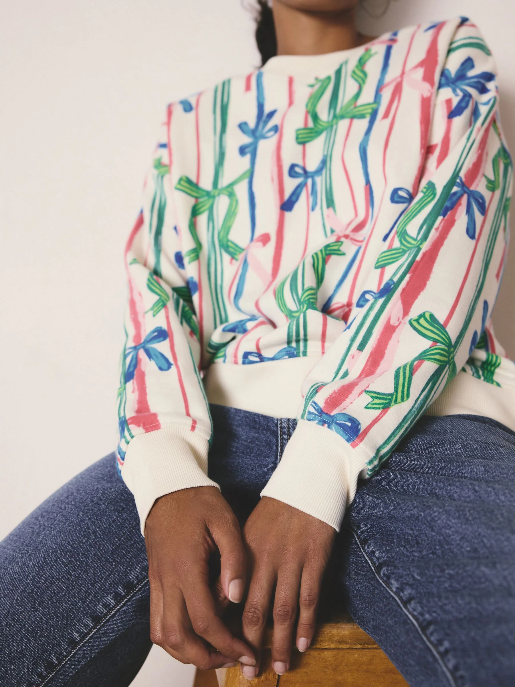 Ecru - Bow Print Matching Family Christmas Sweatshirt