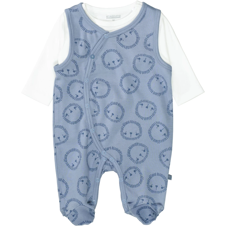 STACCATO Strampler+Shirt soft blue gemustert