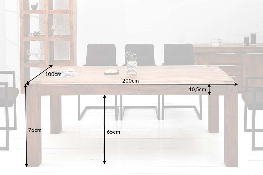 Massivholz Esstisch MAKASSAR 200cm braun Sheesham stone finish Holzbeine rechteckig